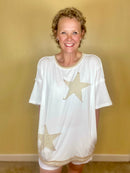 White Shooting Star Patchwork Top