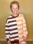 Brown Stripe Colorblock Top