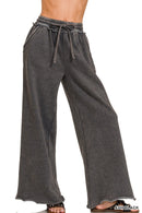 Acid Wash Fleece Palazzo Sweatpant - Ash Black