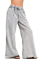 Acid Wash Fleece Palazzo Sweatpant - Sleet