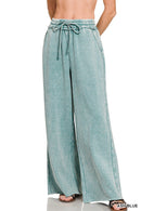 Acid Wash Fleece Palazzo Sweatpant - Blue Grey