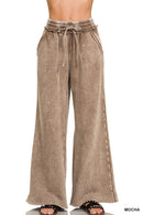 Acid Wash Fleece Palazzo Sweatpant - Mocha