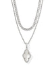 Abbie Pave Framed Multi Strand Pendant Necklace - Silver Ivory MOP