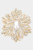 Pearl Pointed Round Stone Flower Pin Brooch - Gold